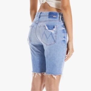 Mother The Trickster Distressed Button Fly Frayed Hem Denim Shorts 27